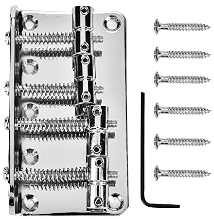 Ponte per Basso in Metallo, Tono Durevole di Alta qualità, Adatto per Basso Elettrico a 4 Corde, Viti e Chiave Esagonale Incluse con Facile Montaggio (SILVER)