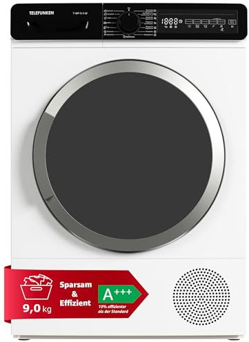 Telefunken T-WP-9-3-W Wärmepumpentrockner 9 kg | Trockner | Energiesparend - C | 93 kWh/100 Zyklen | leise 62 dB | Wäschetrockner mit Knitterschutz und Startzeitvorwahl