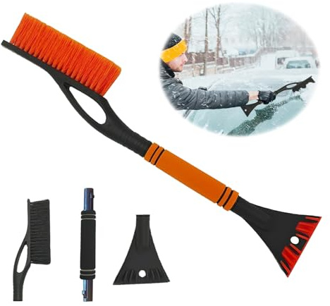 Raschietto per ghiaccio con spazzola da neve 2 in 1, Spazzola da neve per auto, Raschietto per ghiaccio per auto con scopa, Spazzola da neve rimovibile per auto, camion e SUV (colore arancione)