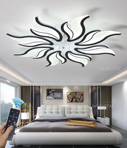 Dimmbar LED Deckenleuchte Modern Groß Wohnzimmerlampe Kreative Blumenform Design Schlafzimmer Küchen Deckenlampe mit Fernbedienung Deckenbeleuchtung Eisen Acryl Kronleuchter (Schwarz, 8 Heads,78cm)