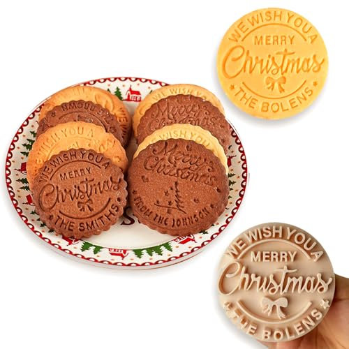 Timbri per biscotti natalizi personalizzati 2024 Timbri per biscotti natalizi personalizzati con nome di famiglia Buon Natale timbri per biscotti con manico per cuocere biscotti, fondente, glassa,
