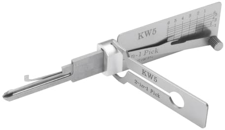 SNONESIY Edelstahl Schlüsseldecoder Master Key Decoder 2-In-1 Lock Pick Präzisionshaken Tonabnehmerkombination（KW5） Silber
