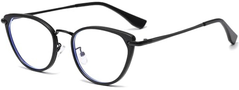 YAMEIZE Kattögon, blåljusfilter, glasögon för kvinnor, retro, Cateye-ram, blåljusfilter, anti-blåljus, glasögon, datorglasögon, läsglasögon, svart, 52-18-145