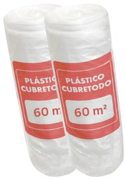Plastico cubretodo de 100 m² Rollo de plastico x2 protector muebles Protector cubretodo (2m x 100m) Plástico pintores profesionales Pack plastico cubretodo 2 rollos (200 m²) (2)