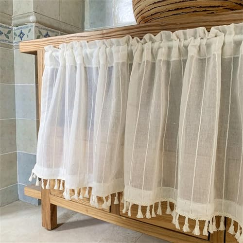 AQCQDQ Scheibengardine Bistrogardine Boho Leinen Landhausstil Vintage Semi-transparent Bistro Curtain, Scheibengardinen Modern Küche Verdunkelungsvorhänge Cafe Vorhang Küchengardinen (BxH 100x30 cm)