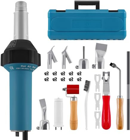 KayEsampra Linterna de aire caliente de 1600 W, 220 V, de plástico, pistola de soldadura, con boquillas y varillas de PE/PVC, con maletín de plástico y 6 accesorios