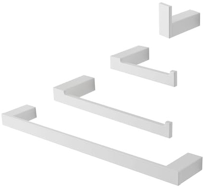 Set Accessori Bagno Da Muro 4 Pezzi Con Appendino, Porta Rotolo, Barra Porta Asciugamani E Porta Salviette In Alluminio Bianco Accessori Bagno Sky Con Installazione Mediante Viti E Tasselli Inclusi