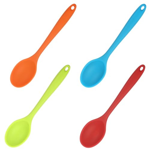 4Pcs Non Stick Baking Serving Spoon Mixing Kitchen Utensil Set Flexible Silicone Cooking Spoons for Baking Stirring Mixing Tools