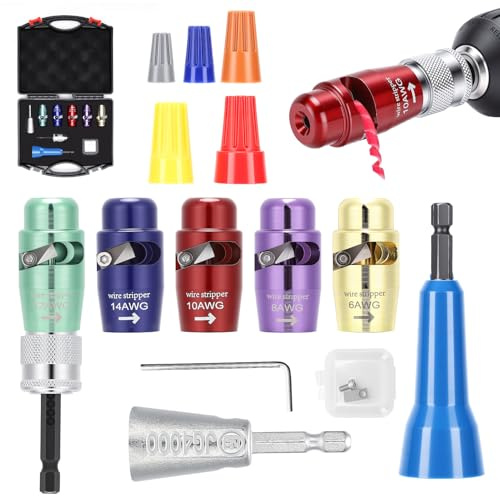 WODHMIEY Wire Stripper Kit for Electric Drill, 8 in 1 Wire Stripping Pliers with Twisting Connector, Automatic Wire Stripping Tool, Drill Wire Stripper and Twisting Tool for Professional Electrician