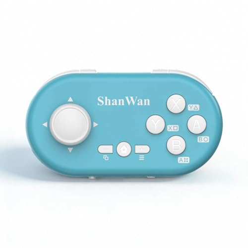 ShanWan Mini Manette de Jeu pour Switch/OLED, Format de Poche avec Joysticks à Effet Hall, Manette Bluetooth Portable pour PC, Mac, Anki, Smartphone & Tablette, Gyroscope (bleu)