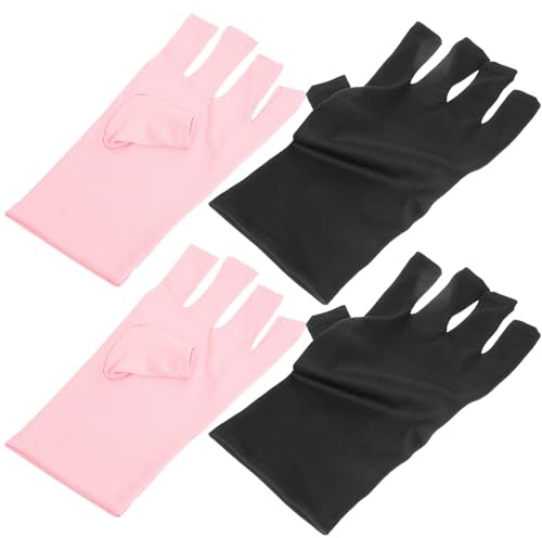 SMASOLO Guantes de Protección UV para Manicura sin Dedos 2 Pares Cortos en Rosa y Negro Transpirables y Flexibles para Secado Lámpara UV Ideales para Cuidado y Decoración de Uñas