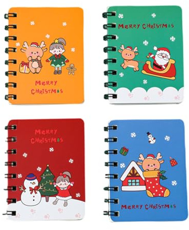YROHGKPN 4 Stück Weihnachtsnotizbücher, liniert, kleine Notizblöcke, Mitbringsel für Studenten, Kinder, Mädchen und Jungen, zum Schreiben von Journaling Notizbüchern für Kinder