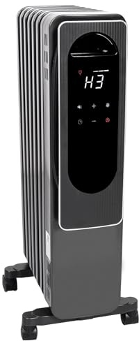 Hykolity Oil Filled Radiator Heater, 1500W Electric Space Heater for Large Room, 7 M-Shaped Fins, ECO, 24H Timer, Digital Thermostat, Power Memory, Overheat & Tip-Over Protection, Home Office
