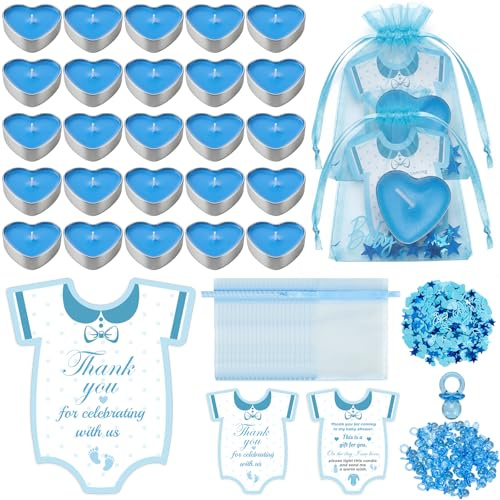 Defresit 50 Sets Baby Shower Favors Tea Light Candles for Guest Cute Boy Baby Shower Party Favors Gifts with Thank Cards Gender Reveal Party Favors,Super combination Blue