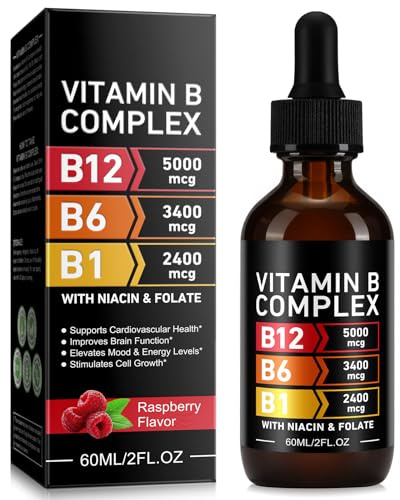 Vitamin B Complex Liquid Drops – Methylcobalamin B12 & B6 | Sublingual High Strength B Vitamins (B1, B3, B12, Folate) for Energy Metabolism & Daily Wellness | Raspberry Flavour, 60ml
