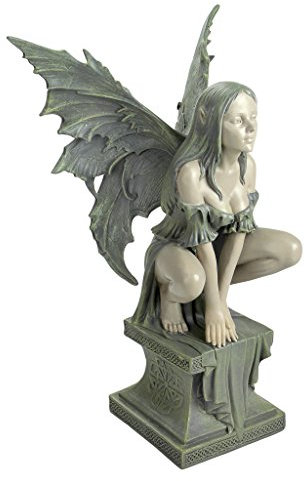 Design Toscano CL5047 Scultura da Giardino Il Piedistallo Pericoloso della Fata Celtica, Abbronzatura