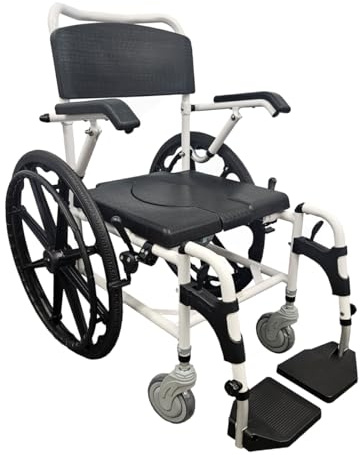 Self propel Wheeled mobile commode shower chair with footrests and flip up armrests