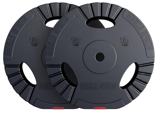 GORILLA SPORTS® Disques de Poids - 1,25kg, 2,5kg, 5kg, 10kg, 15kg, Set de 17,5kg, 27,5kg, 30kg, Ø 30/31mm, Plastique - Disques d'Haltères, Ensemble de Plaques, Musculation, Haltérophilie, Fitness, Gym