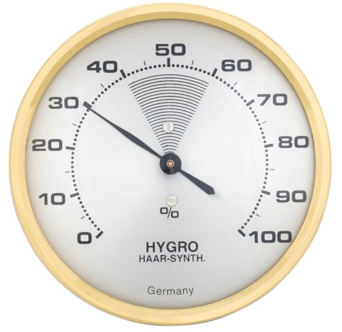 TFA Dostmann 44.2000 Analoges Hygrometer, mit Messingring, präzise Haar-Synthetik-Messung, (L) 71 x (B) 26 x (H) 71 mm, Made in Germany