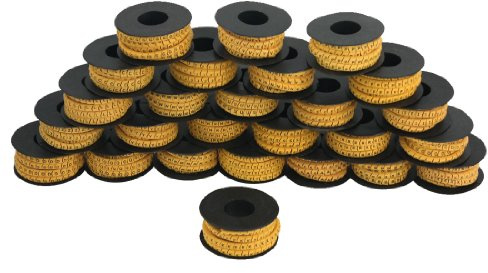 sourcing map Marcadores de cables 26 rollos de PVC flexible amarillo letra A-Z de Cable de 1,5 mm2 de impresión de etiquetas marcadores