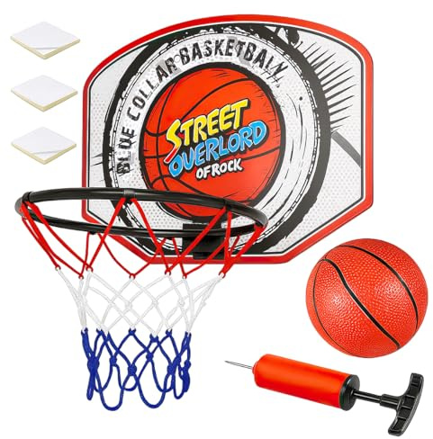 Kidoloop 30CM Wall Mounted Basketball Hoop for Kids - Indoor Over-Door Mini Basketball Set with Ball, Pump, Backboard and Self-Adhesive Hooks - Sports Toy for Boys and Girls Ages 3+ Years