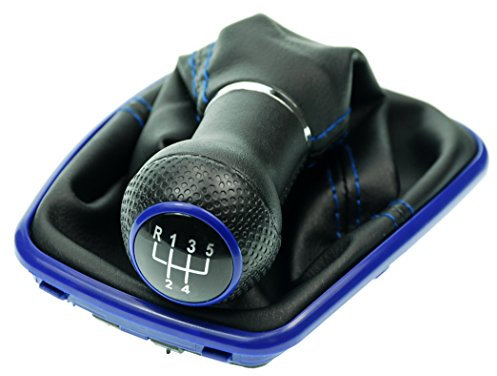 Pomello cambio e Cuffia cambio compatibile con VW Golf 4 e per Bora 1997-2006 - 5 Marce - 23mm - nero blu - con telaio - finta simil pelle - leva cambio manuale - (A251-5)
