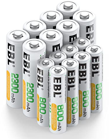EBL 16-Pack 1.2V Rechargeable Batteries Combo: 8 X Rechargeable Battery AA + 8 X AAA Rechargeable Batteries with Pre-Charged, Low Self-Discharge, High Capacity for Long Lasting Power