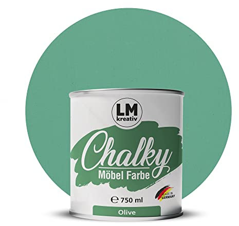 Chalky Möbelfarbe Kreidefarbe für Möbel 750 ml / 1,05 kg (Olive), matt finish In- & Outdoor Kreide-Farbe für Shabby-Chic, Vintage Look, Landhaus Stil Möbel streichen