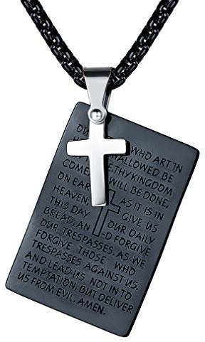FaithHeart Herren Männer Anhänger mit Vaterunser Dog Tag Kette Army Kette Heiliger Halskette mit Geschenkebox für Herren und Jungen