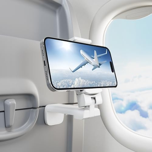 Klearlook 4 in 1 Adjustable Phone Stand - 360 Rotation Handsfree Viewing Flight Phone Holder, Foldable Travel Essentials, Accessory for Home/Office - White