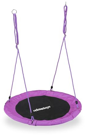 Relaxdays Unisex – Vuxen, lila boggunga, utomhusgunga för barn och vuxna, Ø 110 cm, upp till 100 kg, rund, tallriksgunga, H x D: ca. 5 x 110 cm, lila