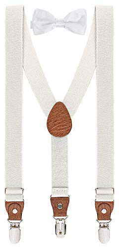 BomGuard Ensemble bretelles & nœud papillon pour enfant – Blanc