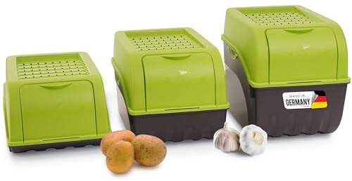 Novaliv Potatis-förvaringslådor set | 3,5 l + 5 l + 9 l | gröna | potatislådor | grönsakslådor, stapelbara löklådor, potatiskorgar, fruktbehållare, potatislådor, grönsaksbehållare
