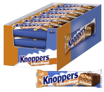 Knoppers ErdnussRiegel, 24 Schokoriegel mit Erdnusscreme - 24 x 40 g | Mit Vollmilchschokolade, Milch- & Erdnusscreme, salzige Erdnüsse, Karamell & Knusperwaffel, 24 einzeln verpackte Riegel