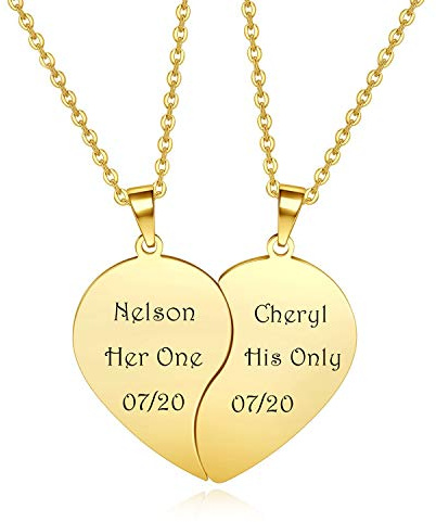 JSDDE Personalisiert Kette mit Textgravur, Herz Puzzle Anhänger Halskette, Partnerketten Pärchen Kette mit Gravur, Personalisiert Geschenk für Paare Freunde Freundin Schwester