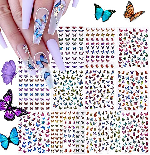 48× Mariposa Pegatina de Uñas,3D Nail Art Stickers Calcomanías, Pegatinas Uñas Decorativas, 3D Pegatina Calcomanías Autoadhesiva de Uñas Tatuaje para Mujer Manicura Bricolaje, Decoración Arte de Uñas