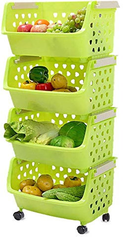 MTYLX Carrelli Portatili Multifunzionali con Ruote, Ripiano Mobile - Carrelli Portapacchi in Plastica con Ruote, Adatti per Frutta/Verdura/Abbigliamento/Articoli Vari,Manico Beige,4 Livelli