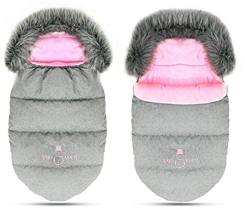 Baby Stroller Pushchair Footmuff Warm Snowman Light Grey/Pink