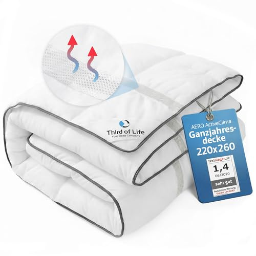 Ganzjahresdecke 260x220, XXL Bettdecke mit OptiSleep®-Technologie | Extra große 260 x 220 Steppdecke AERO ActiveClima für 2 Personen, mit Ventilations- und Klimazonen, Ideal für Winter & Sommer