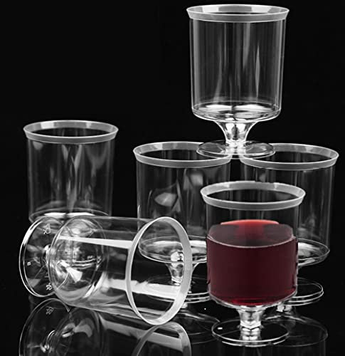 KAHEIGN 52 Piezas Copas De Vino De Plástico con Borde Escarchado, 160ml Vasos Transparentes Reutilizables con Tallo Tazas De Postre Para Whisky Champán Cerveza Pudín Mousse Bodas (6,2 x 8,7cm)