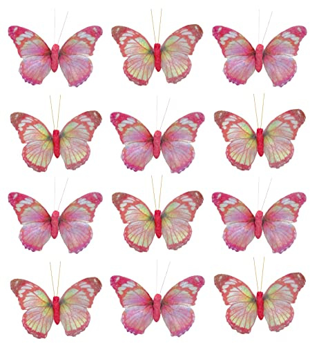 Farfalle decorative con filo metallico da infilare e legare, per decorazione da tavolo, decorazione colorata (9 x 7 cm, rosa)