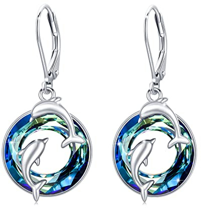 Delfin Kristall Ohrringe,S925 Sterling Silber Doppel Delfin Ohrringe Sfür Ozean Meer Tierliebhaber für Frauen Mädchen