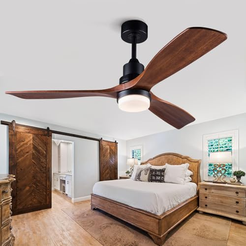 BOJUE 60 Inch Ceiling Fans with Lights and Remote Control, Dimmable LED Light,Quite DC Motor, Indoor Outdoor Wood Ceiling Fan with 3 Blade for Patio Living Room, Bedroom, Office, Summer House