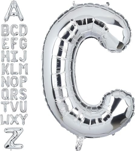 Happium 35,6 cm großes Alphabet A-Z Buchstabe, Zahl 0-9 Folienballons benutzerdefinierte Ballon (Silber, C)