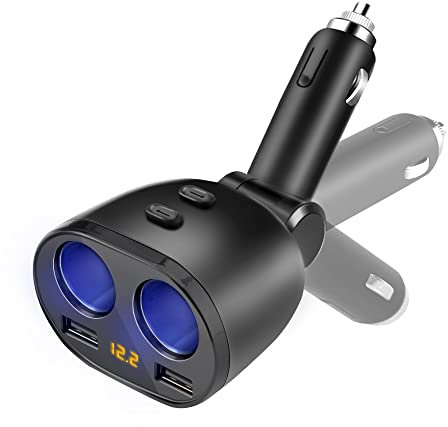 Car Charger Cigarette Lighter Adapter,12V/24V DC Outlet Splitter with Dual USB Ports Car Charger Compatible Phone, Pad, Tablet, Android, Samssung, GPS, Dashcam, Radar Detector and More