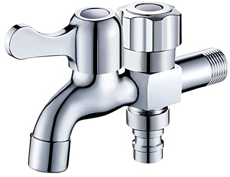 Doppelauslass Wasserhahn Messing Doppel Wasserhahn Waschbecken Dual Wasserschlauch Anschluss Waschmaschine Schlauch Splitter Dual Outlet Wasserhahn Adapter für Waschbecken Badezimmer, Chrom A (Color
