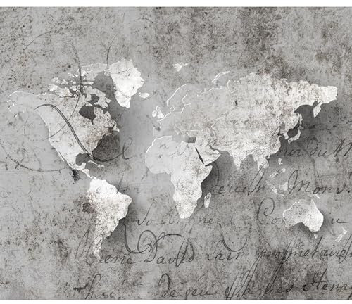 decomonkey Premium Fototapete Weltkarte 350x256 cm XL Tapete Fototapeten Vlies Tapeten Vliestapete Wandtapete moderne Wandbild Wand Schlafzimmer Wohnzimmer Steinwand Vintage Retro grau