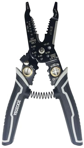 YEGEOOE 9-in-1 Wire Stripper Tool, Flush Wire Cutters, C-RV Multifunctional needle nose Side Cutting pliers for Electric Cable Stripping Cutting and Crimping