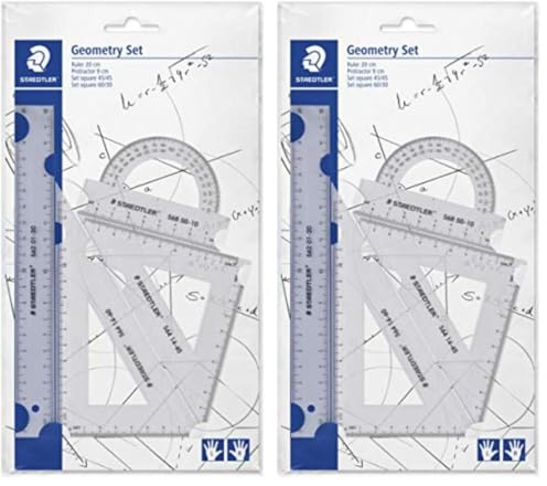 STAEDTLER Geometrieset Mars, 4-teiliges Set, Lineal 20 cm, Winkelmesser, Zeichendreieck 60/30 Grad, Zeichendreieck 45 Grad, Kunststoff, 569 PB4-0 (Packung mit 2)