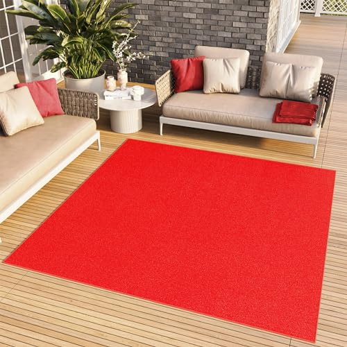 TAPISO Mono Quadrat Teppich Rot Einfarbig Indoor Outdoor 120 x 120 cm | Kurzflor UV-beständig Einfarbig Wohnzimmer Schlafzimmer Kinderzimmer Modern Design OEKO-TEX